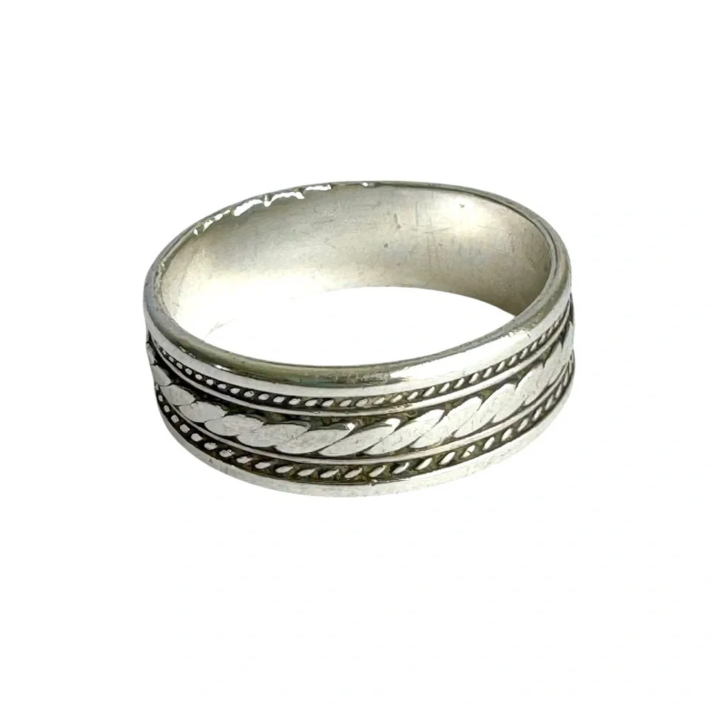 Vintage Sterling Silver Band Ring Textured Rope Simple‎ Unisex 925 Size 6.25